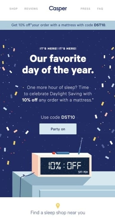 Casper's Daylight Saving Day email campaign
