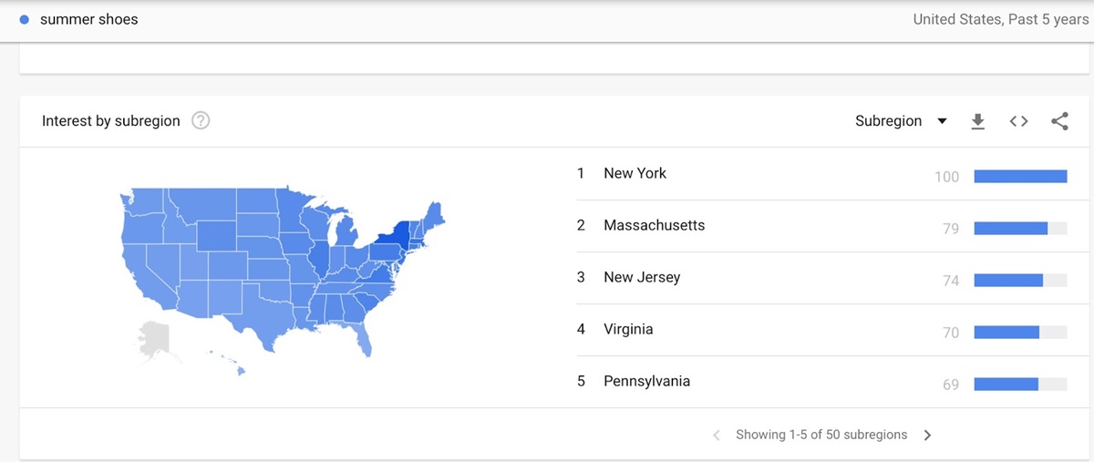 Interest by subregion on Google Trends