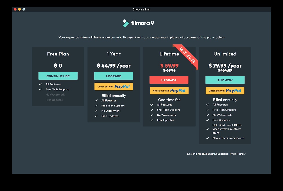 Filmora9’s pricing plans