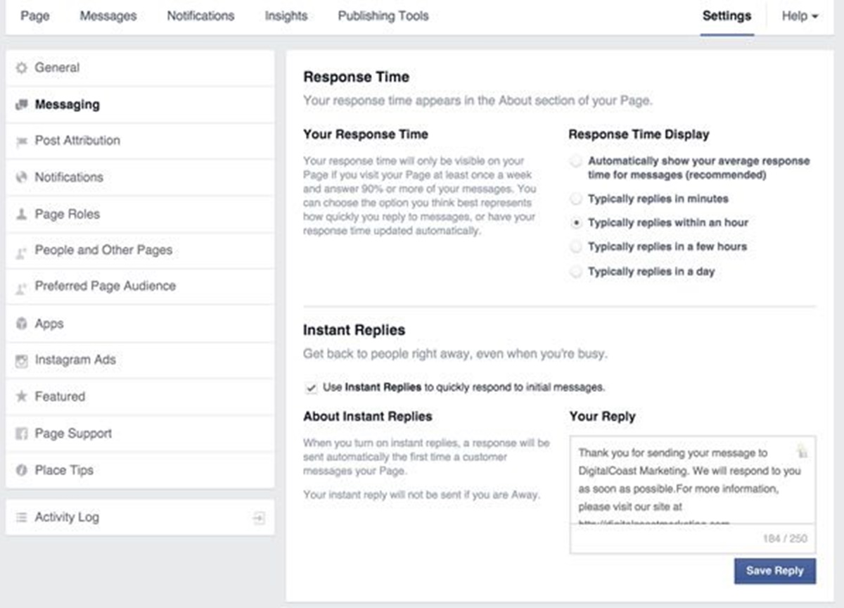 Facebook’s response time and instant replies