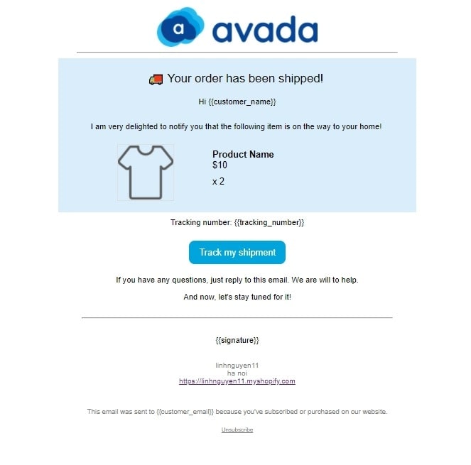 Shipping confirmation email