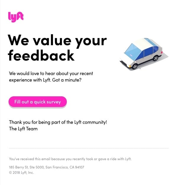 Customer feedback email from Lyft