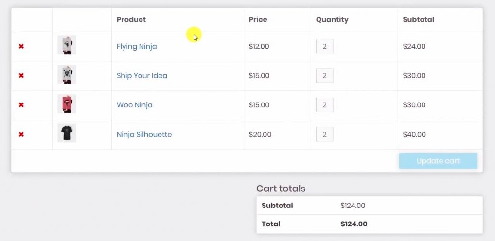 Cart page result