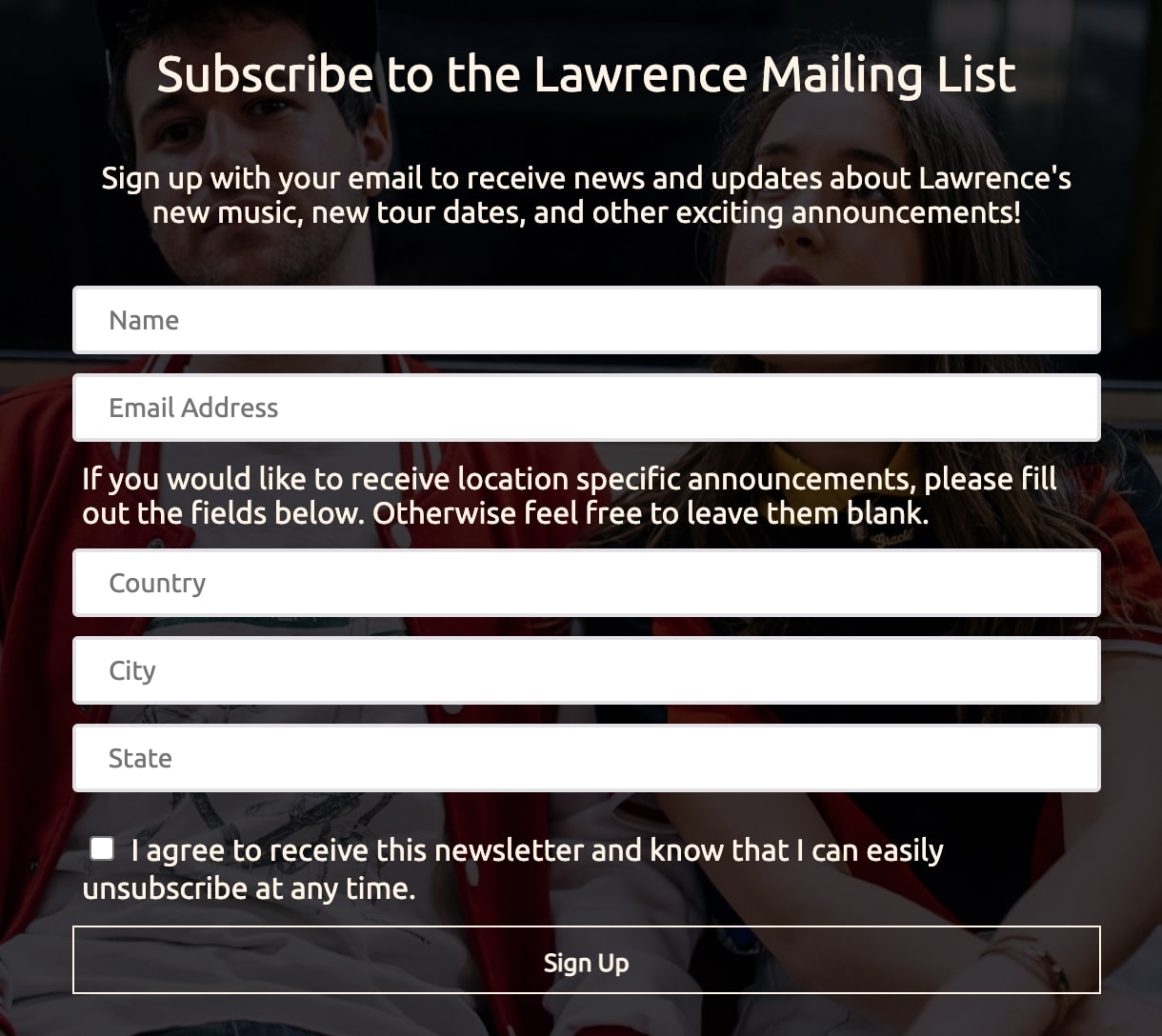 An example of a signup form from Lawrence