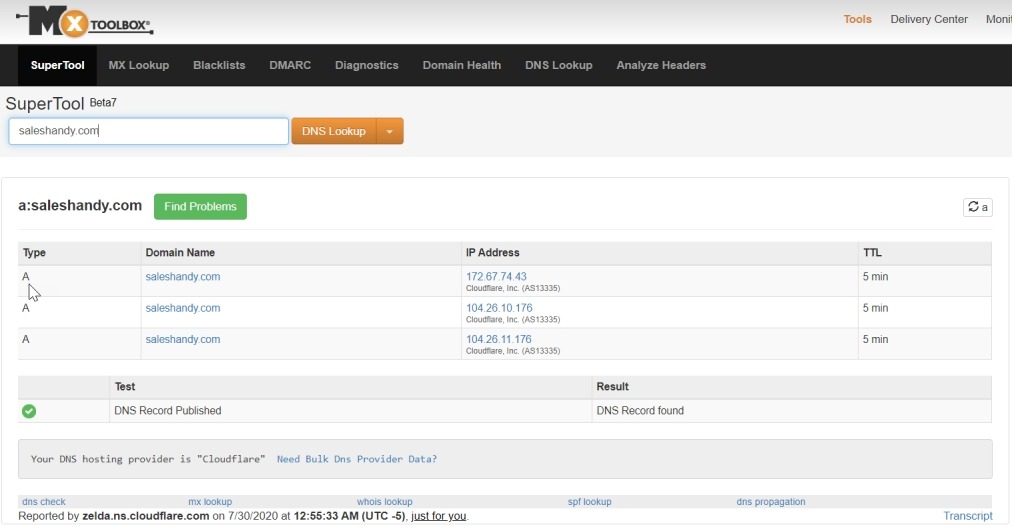 Lookup of DNS records