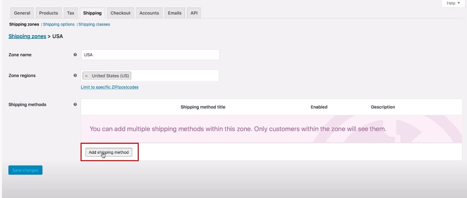 Step 3: Select shipping methods, then click Flat rate