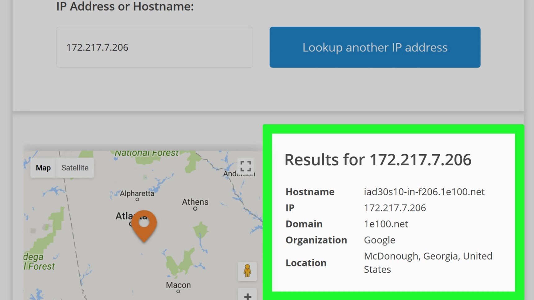 Conduct an IP address lookup