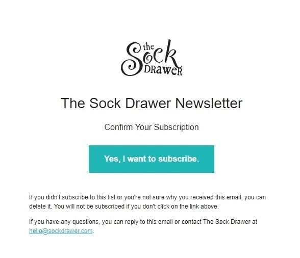 Double opt-in email from The Sock Drawer