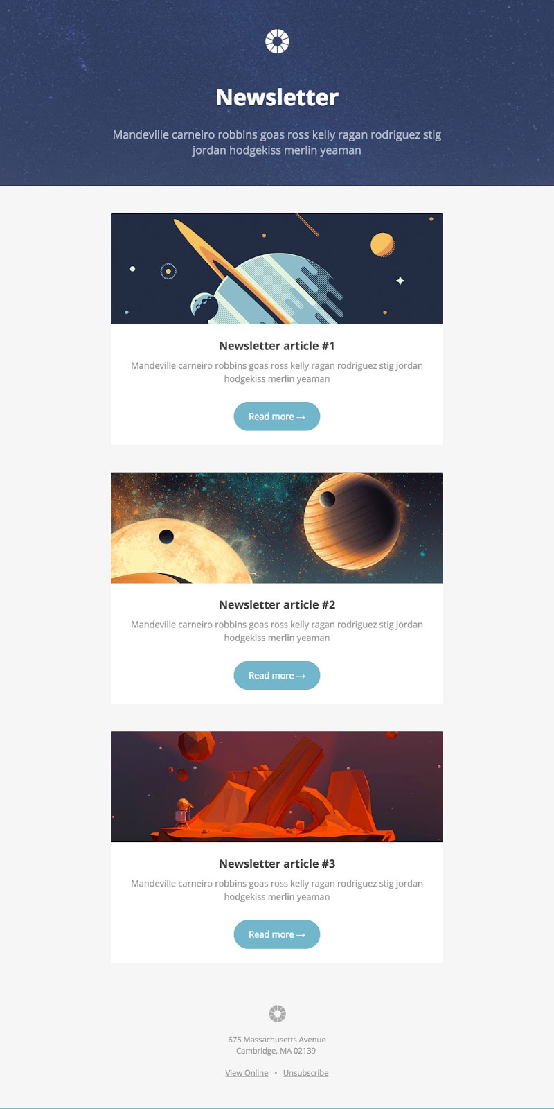 Litmus has a huge collection of free newsletter templates. This theme, named “Pook” is sleek, modern, and fun