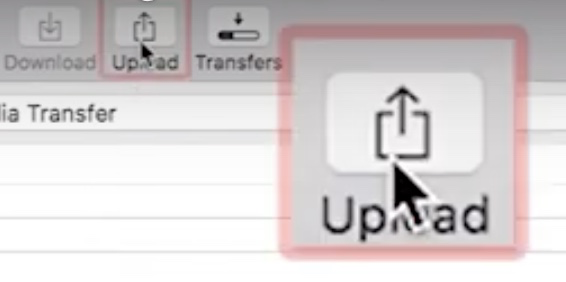 To upload a file or folder, right-click and select upload or click the upload icon. 