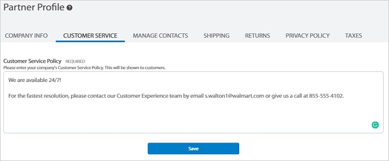 Partner Profile on Walmart.com