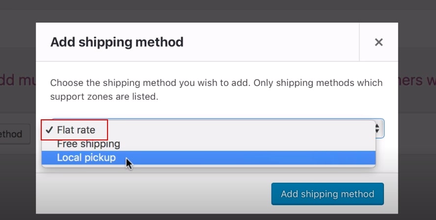 Step 3: Select shipping methods, then click Flat rate