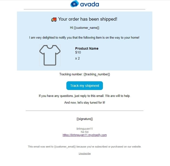 Shipping confirmation email template