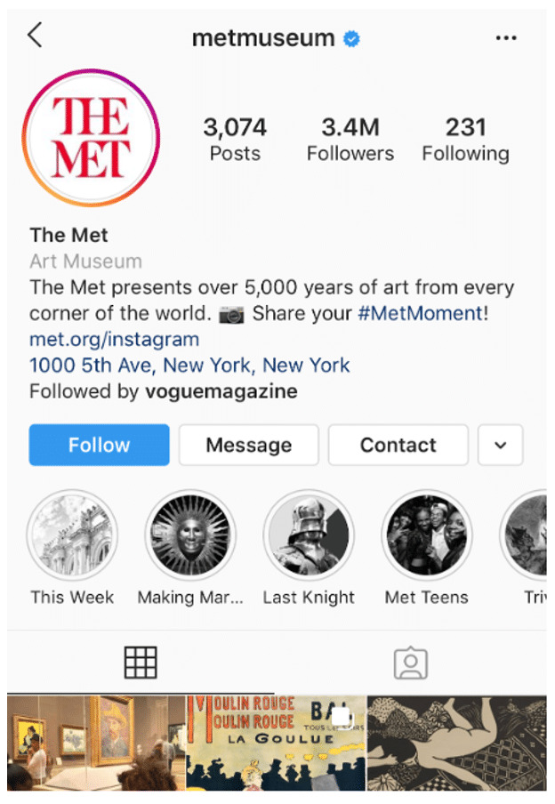 The Met has all essential highlights on the top of its profile Source: Blog.hootsuite
