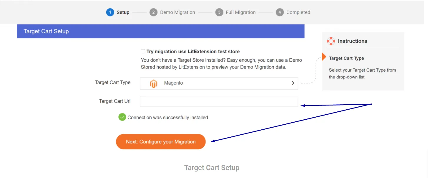 Fill in the required information, including Target Cart and Source Cart 2