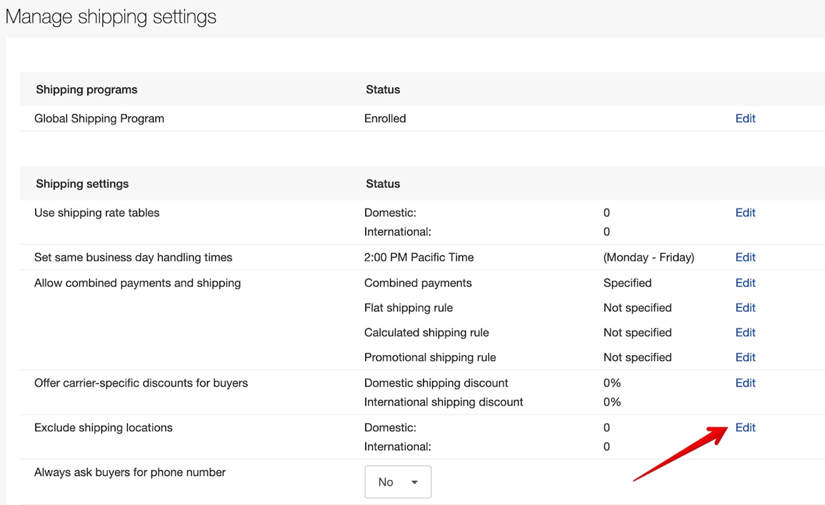 Edit Exclude shipping locations part