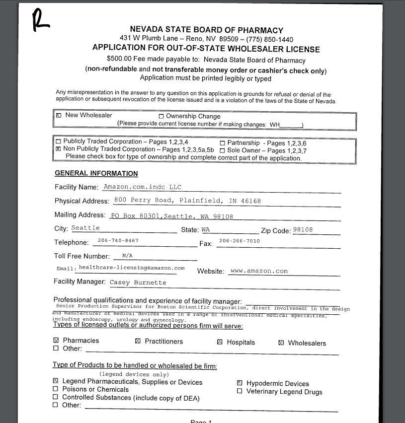 An example of application for wholesale license