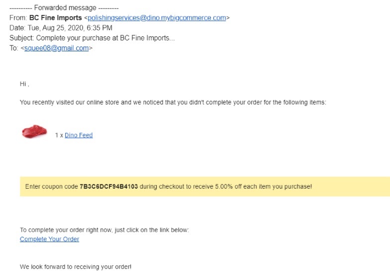BigCommerce Abandoned Cart Recovery Email