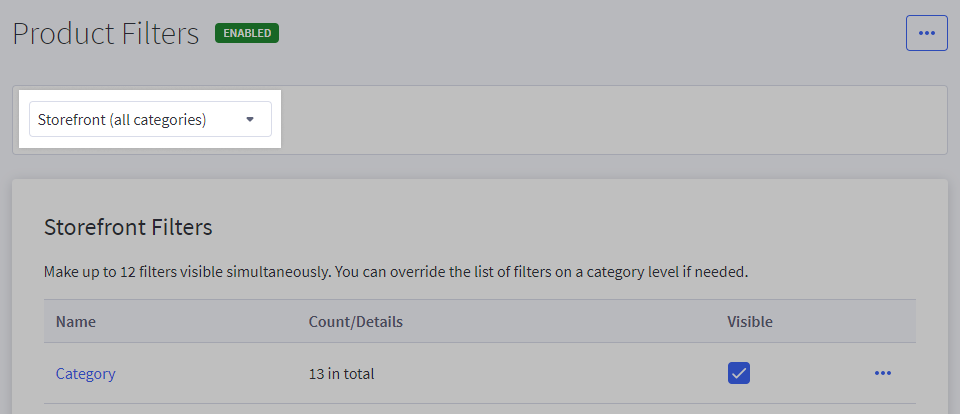 Step 3: Select between managing filters for Storefront or some specific categories