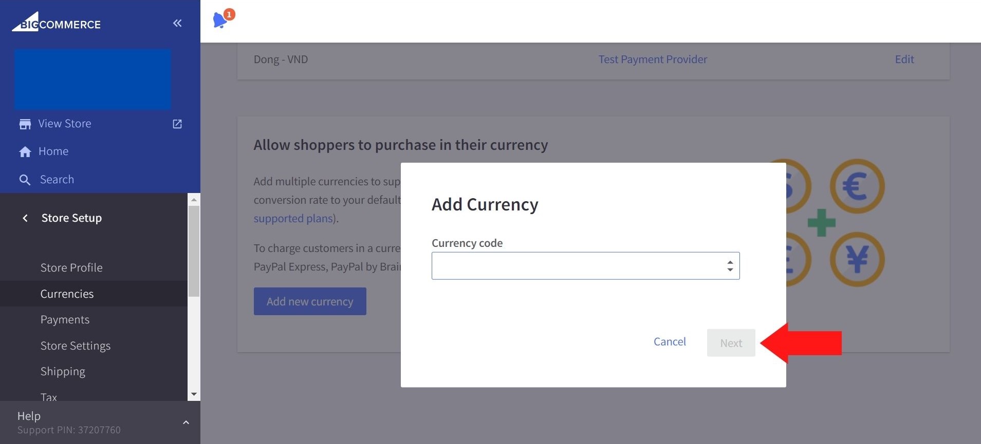 Then choose a currency that you want to add, click on next