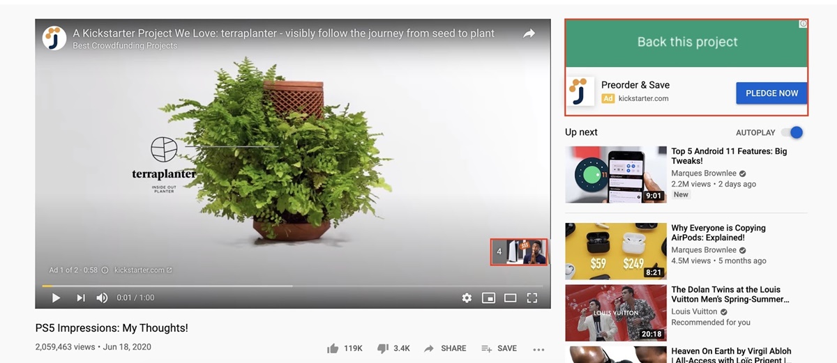 YouTube skippable in-stream ads