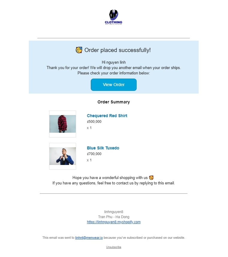 What is an order confirmation email?