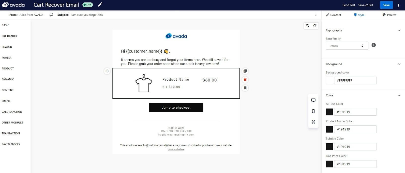 Abandoned cart email template