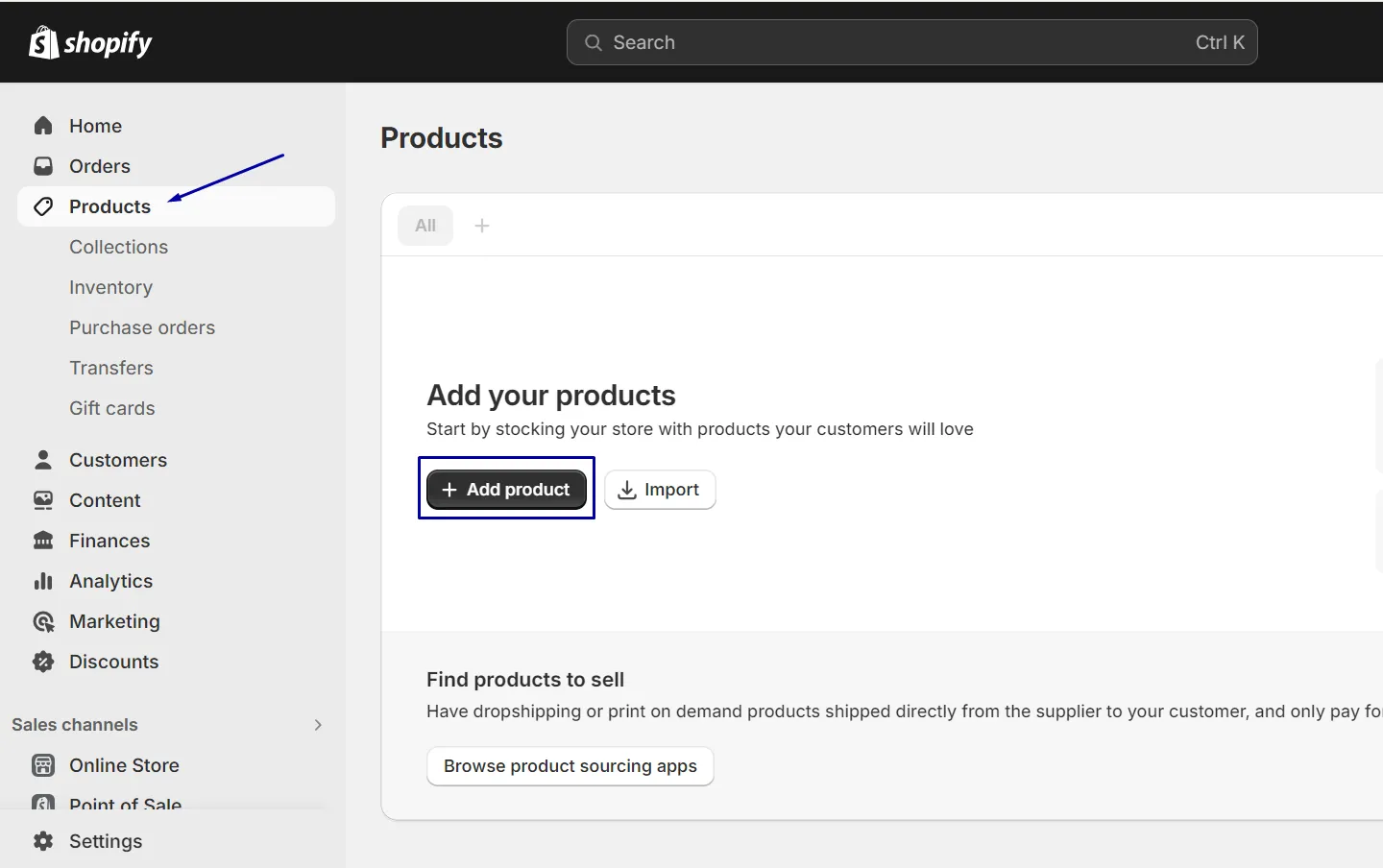 add product shopify