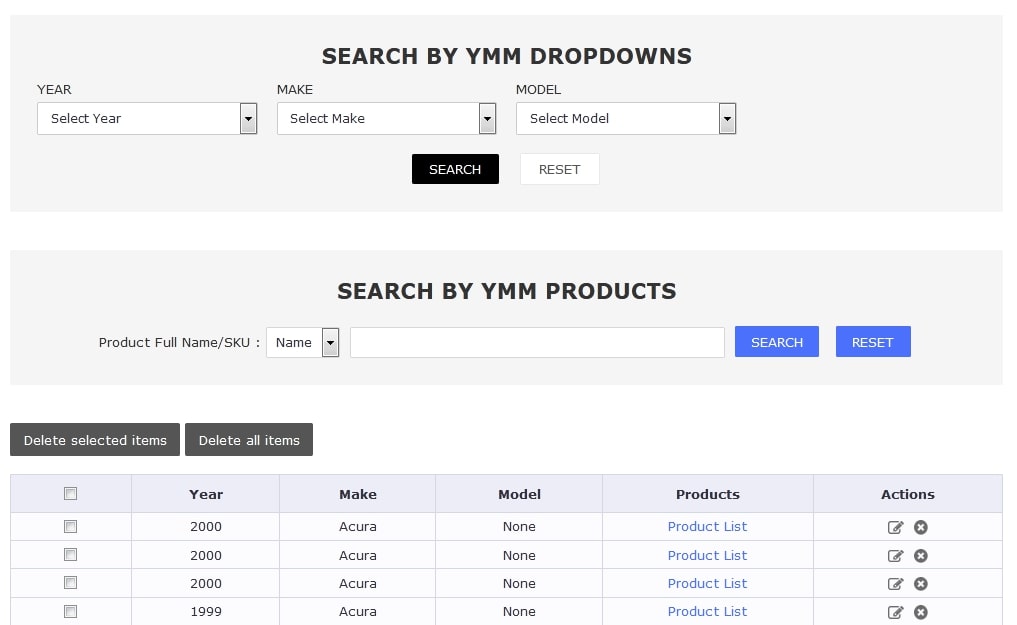 Manage YMM records with names and SKU