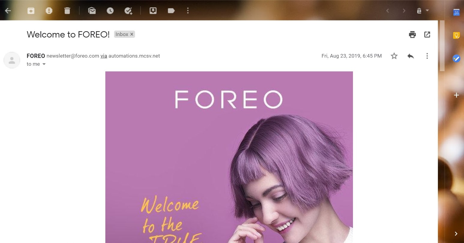 registration email from Foreo