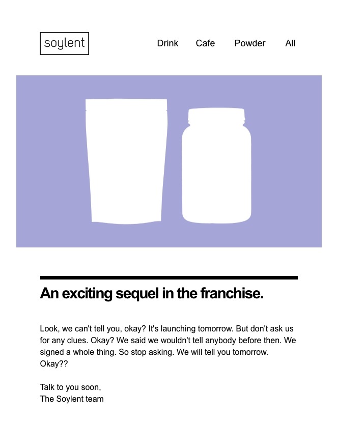 Marketing Email Example from Soylent