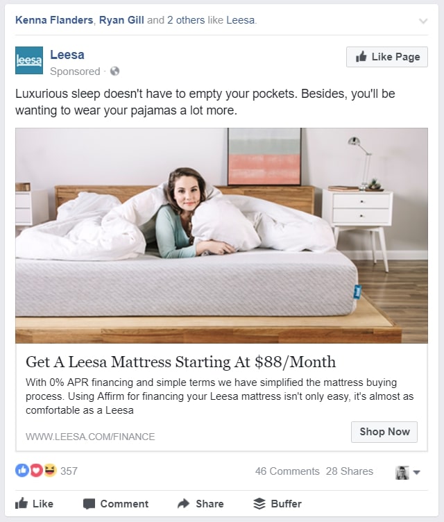 Leesa’s Facebook ads