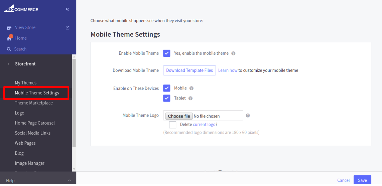 Click on the Mobile Theme Settings