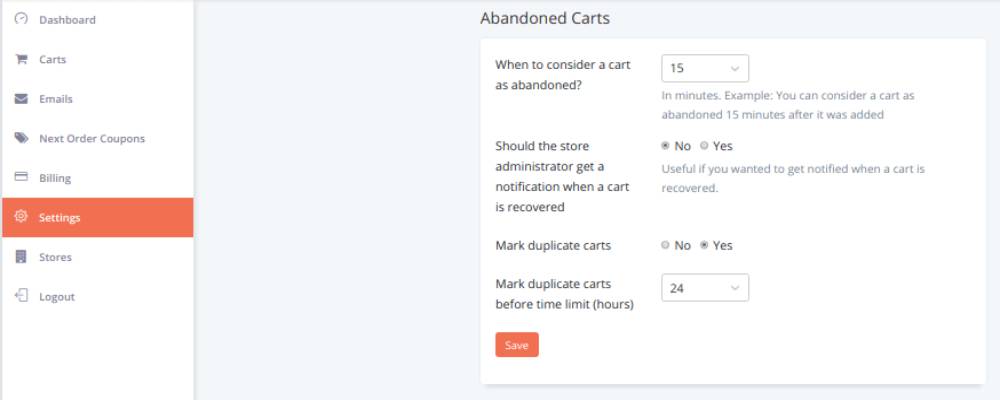 Define your "Abandoned Carts" settings