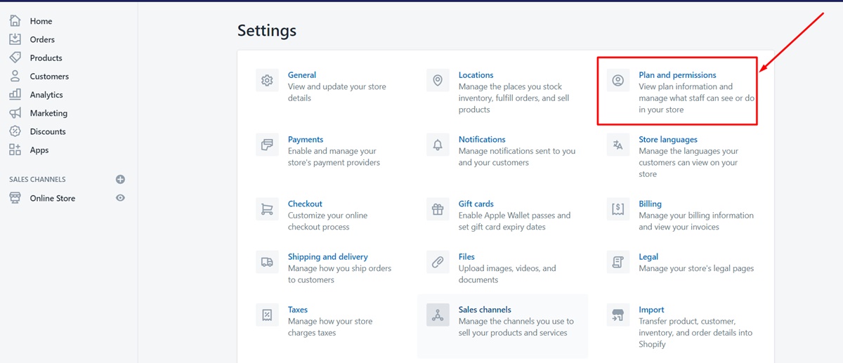 Step 2: Click Settings>Plan and permissions