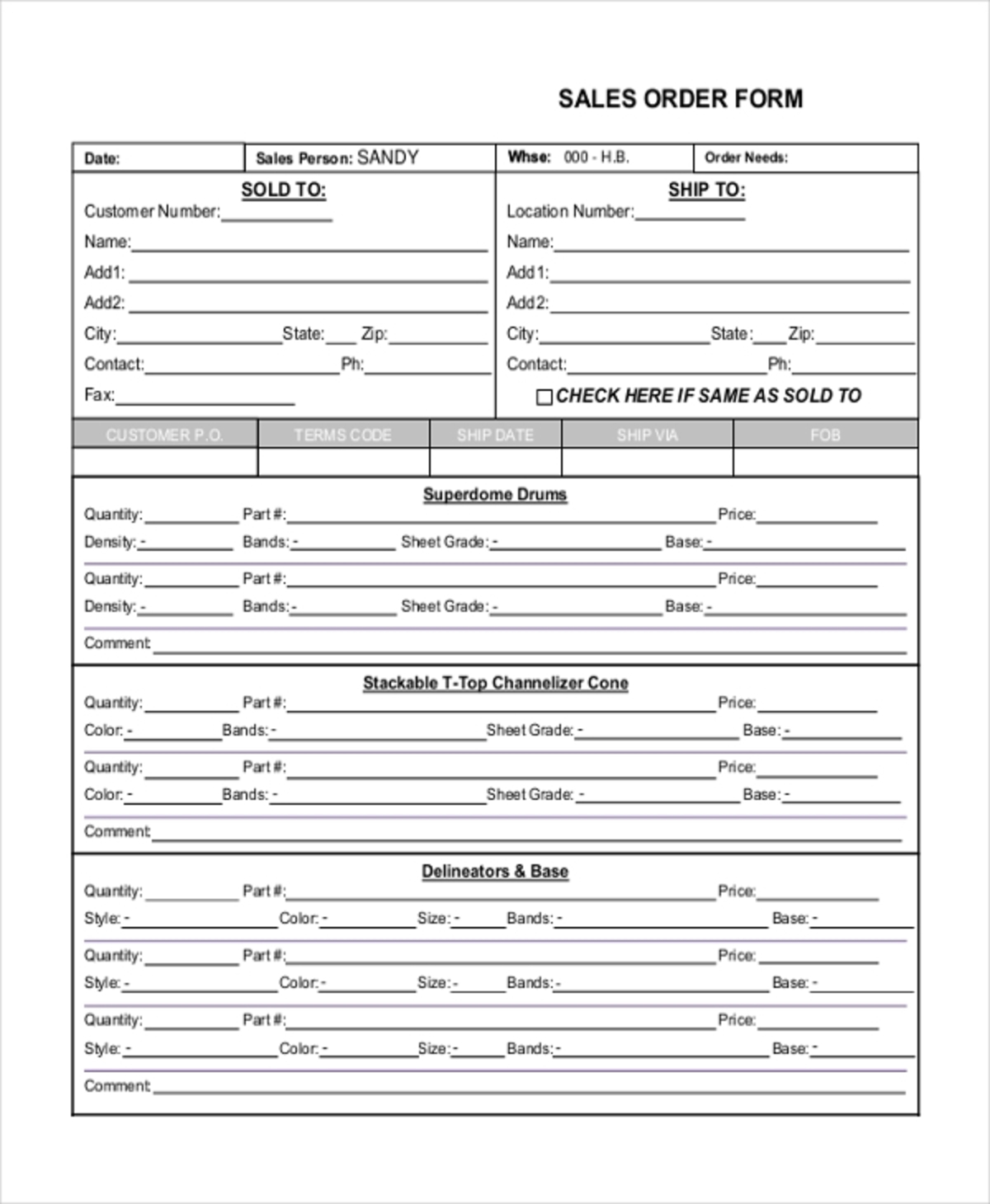 Sales Order form template