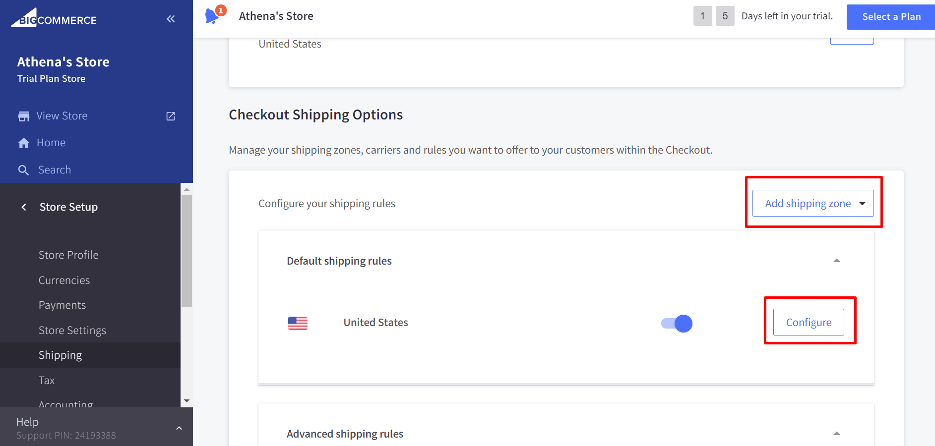 Click Edit or Configure next to a shipping zone > Shipping
